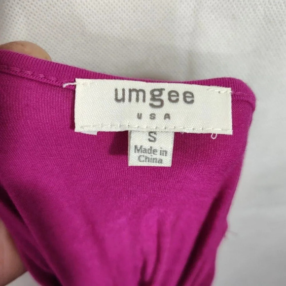 Umgee Fuchsia Purple V-neck Knotted Front Knit Top Women Size S Short Sleeve - Picture 5 of 6